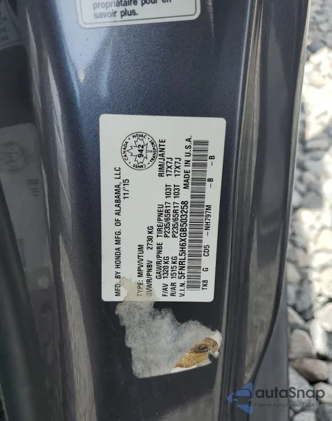2016 Honda Odyssey Exl from USA, damaged, VIN 5FNRL5H6XGB503258